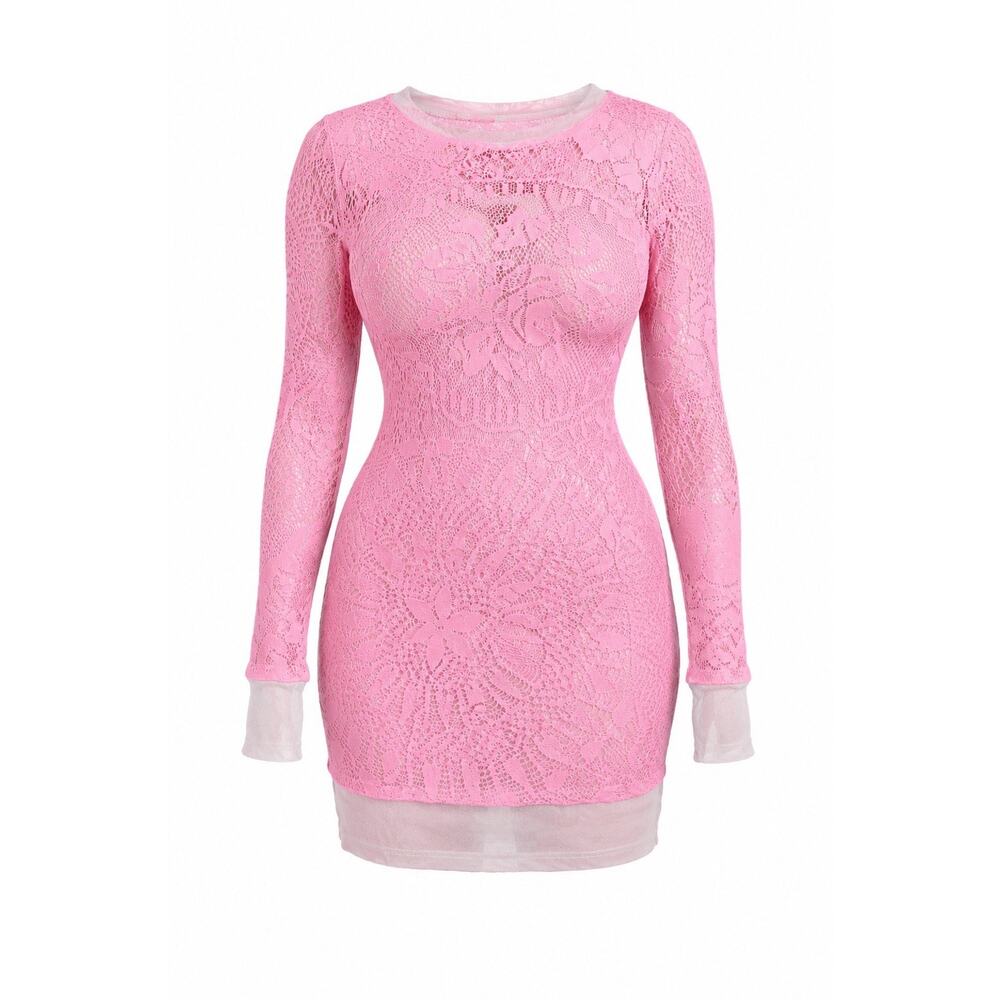 Jean Paul Gaultier Pink Soleil See-Through Cutout Mini Dress XS Body-con Crochet